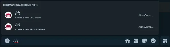 LFG commando in chatvenster