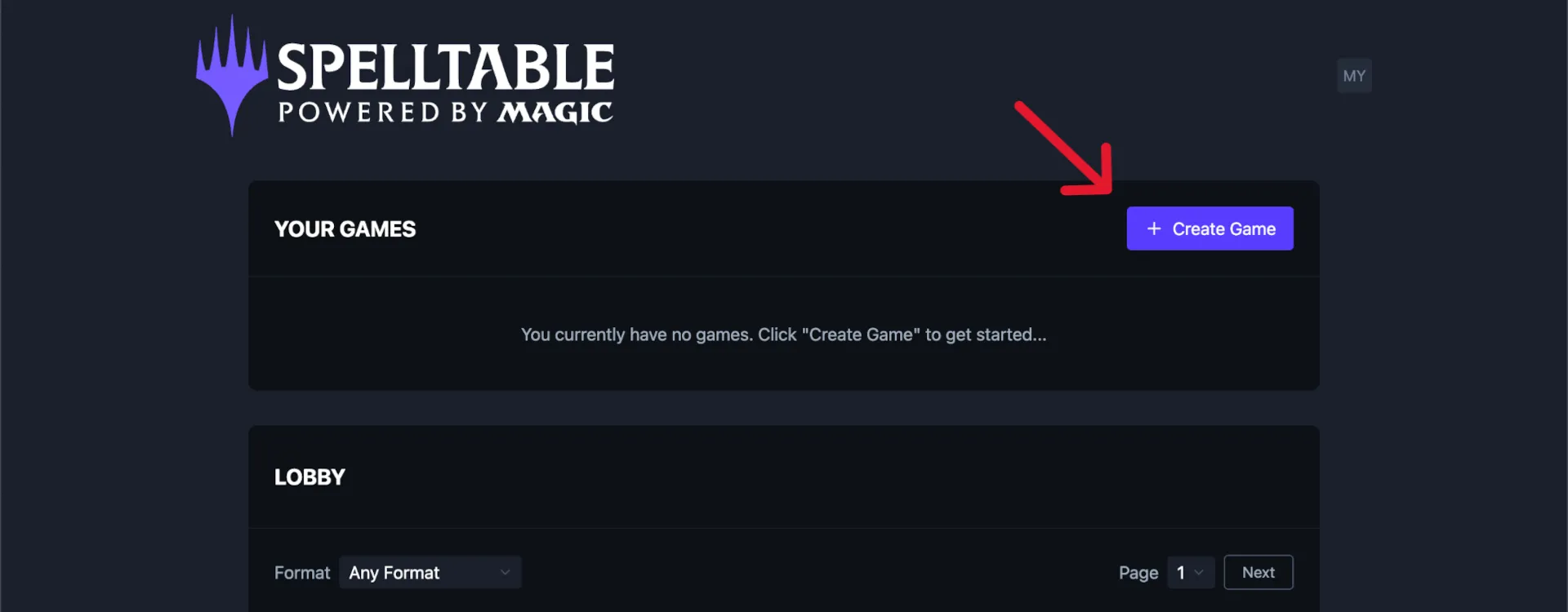Spelltable Create Game Knop